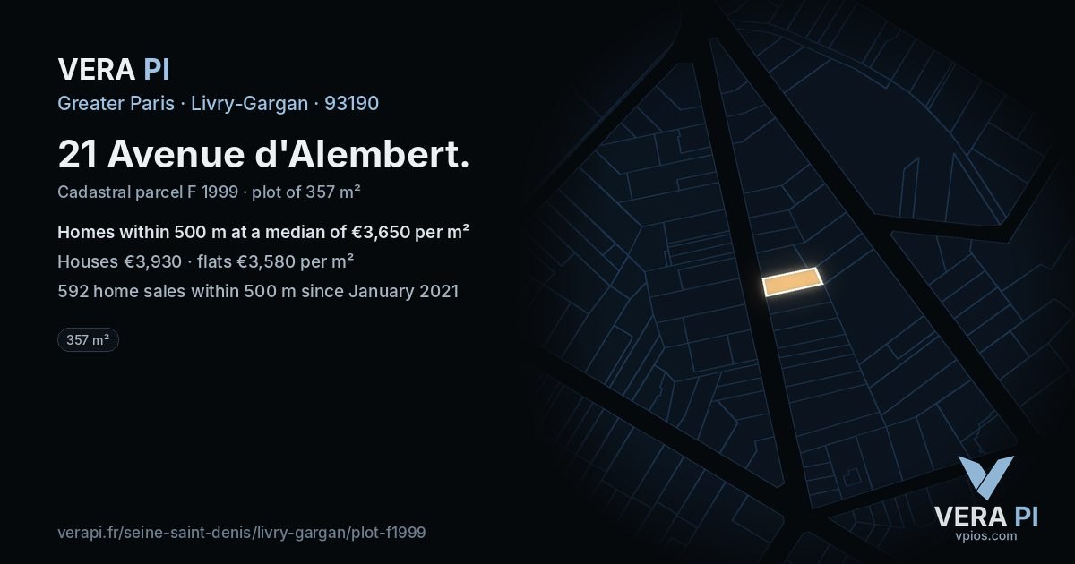 21 Avenue d'Alembert, Livry-Gargan at night – the plot lit, the parcels around coloured by the prices near them