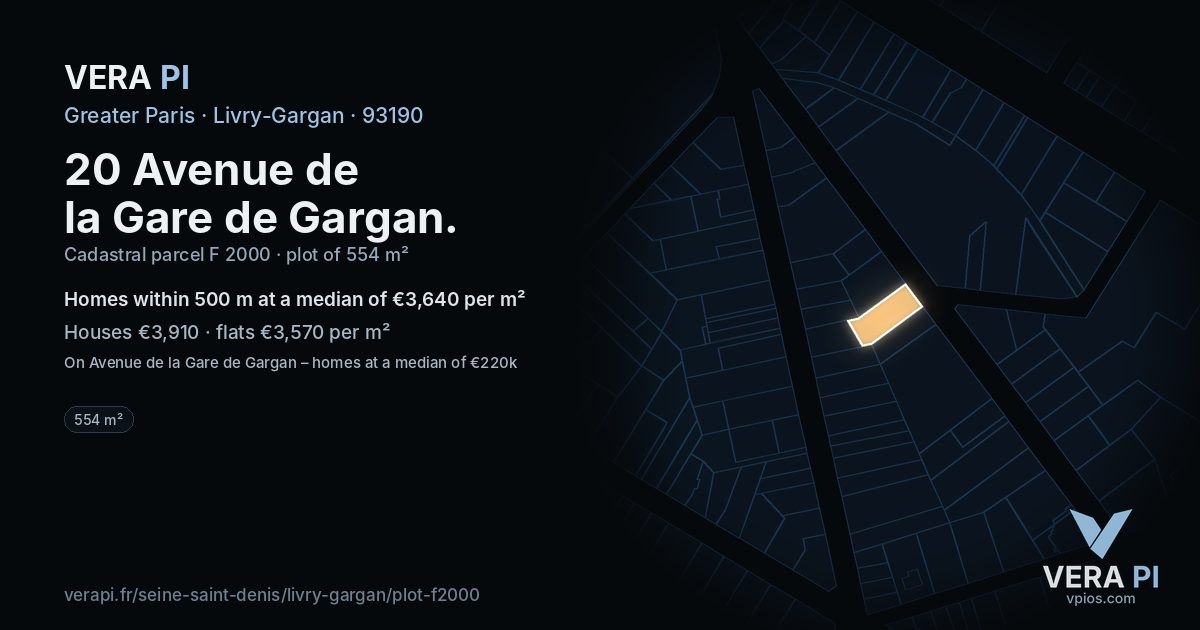 20 Avenue de la Gare de Gargan, Livry-Gargan at night – the plot lit, the parcels around coloured by the prices near them