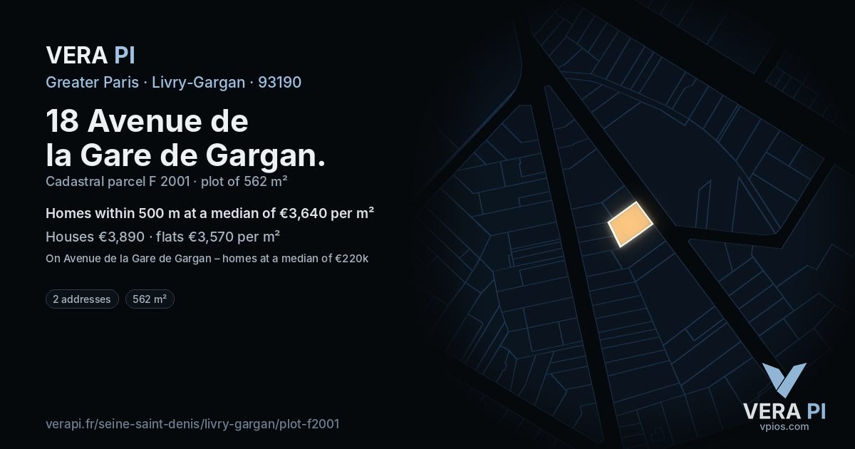 18 Avenue de la Gare de Gargan, Livry-Gargan at night – the plot lit, the parcels around coloured by the prices near them