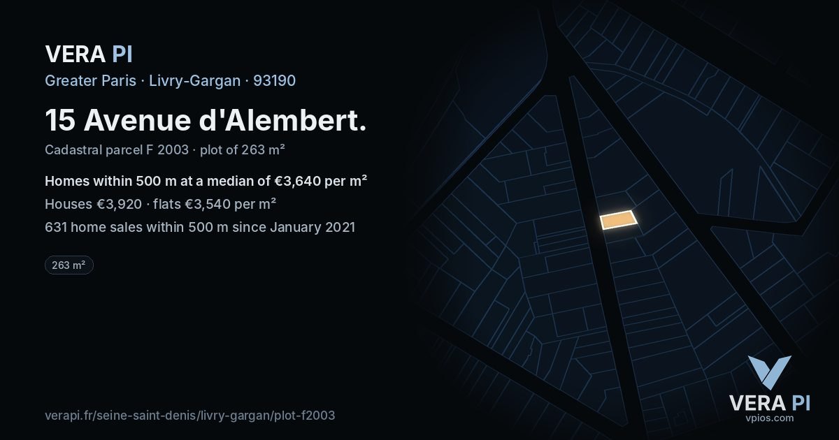 15 Avenue d'Alembert, Livry-Gargan at night – the plot lit, the parcels around coloured by the prices near them
