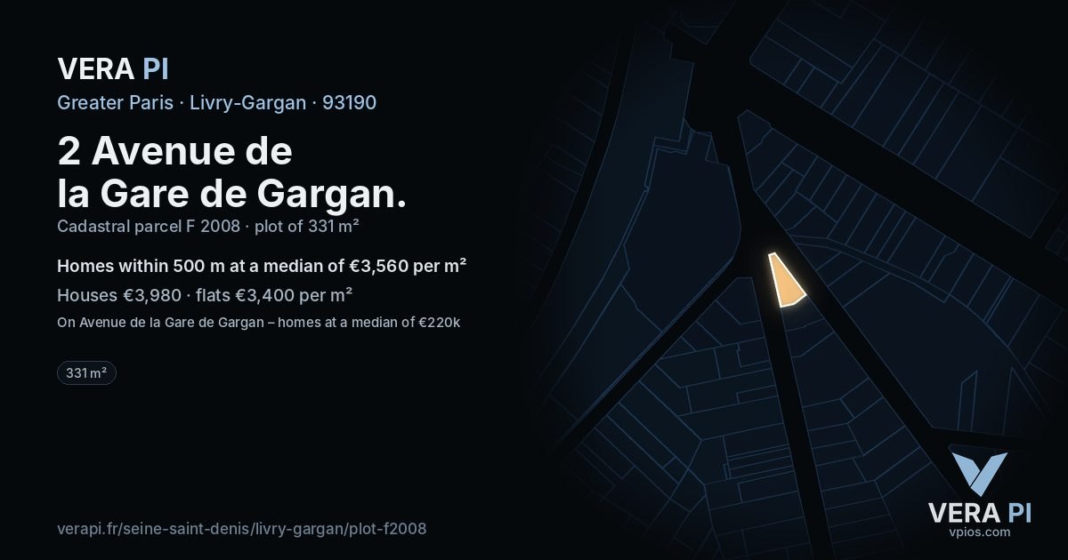 2 Avenue de la Gare de Gargan, Livry-Gargan at night – the plot lit, the parcels around coloured by the prices near them