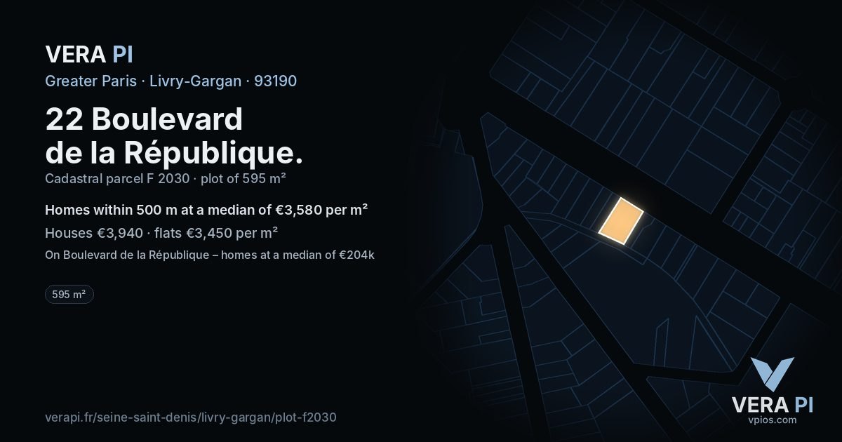 22 Boulevard de la République, Livry-Gargan at night – the plot lit, the parcels around coloured by the prices near them