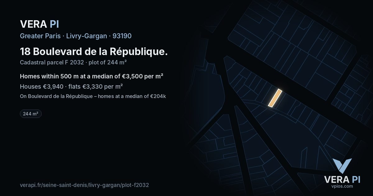 18 Boulevard de la République, Livry-Gargan at night – the plot lit, the parcels around coloured by the prices near them