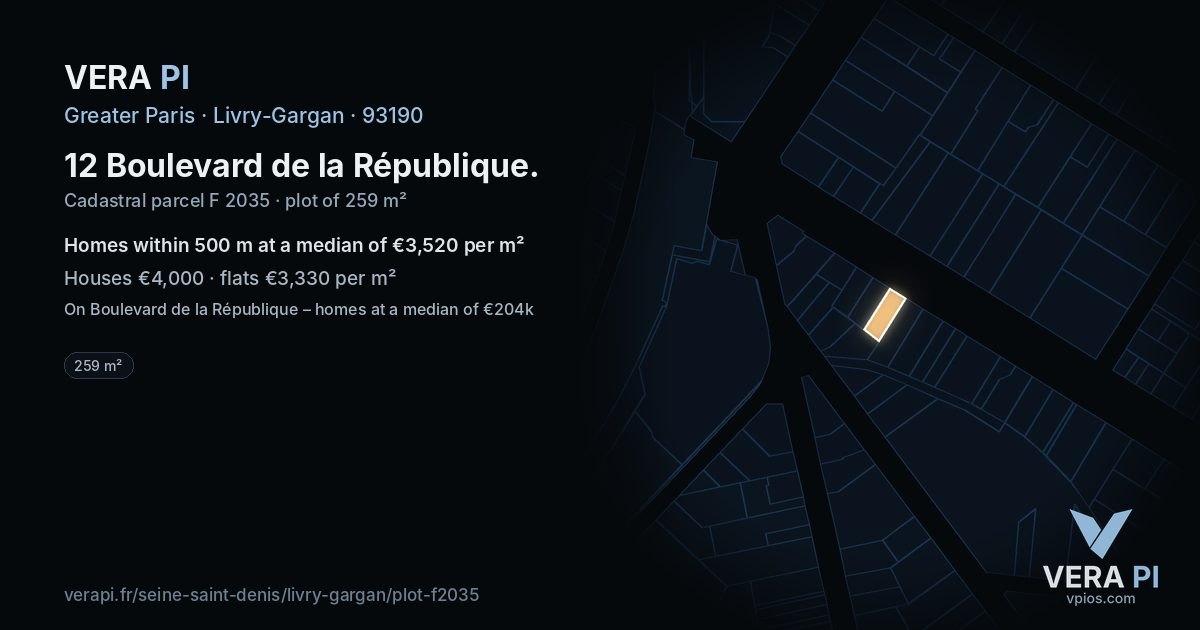 12 Boulevard de la République, Livry-Gargan at night – the plot lit, the parcels around coloured by the prices near them