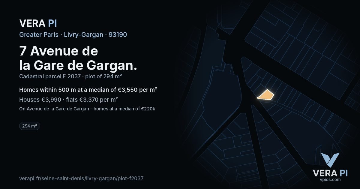 7 Avenue de la Gare de Gargan, Livry-Gargan at night – the plot lit, the parcels around coloured by the prices near them