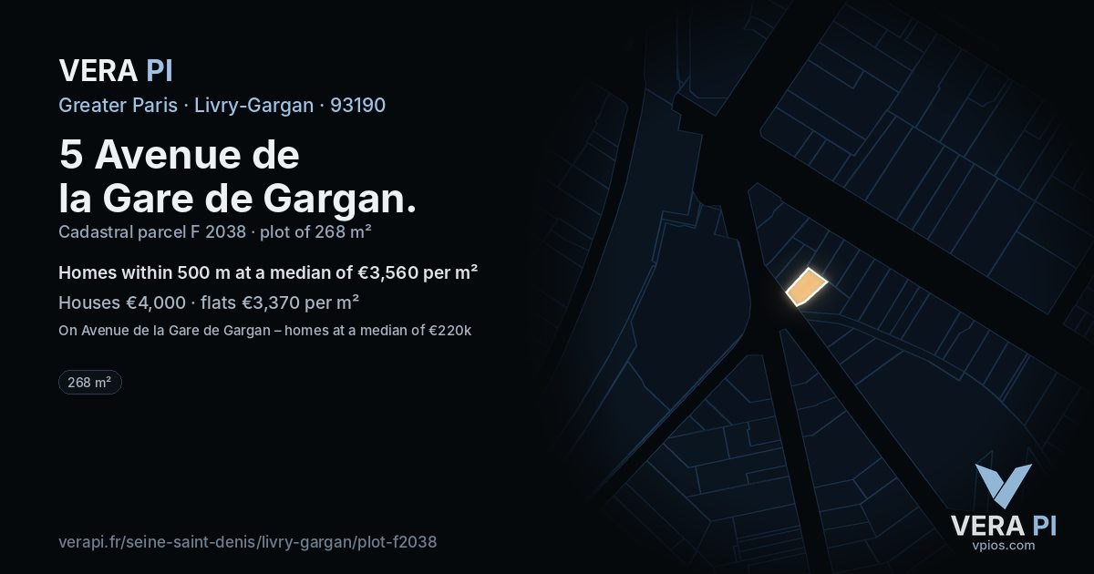 5 Avenue de la Gare de Gargan, Livry-Gargan at night – the plot lit, the parcels around coloured by the prices near them