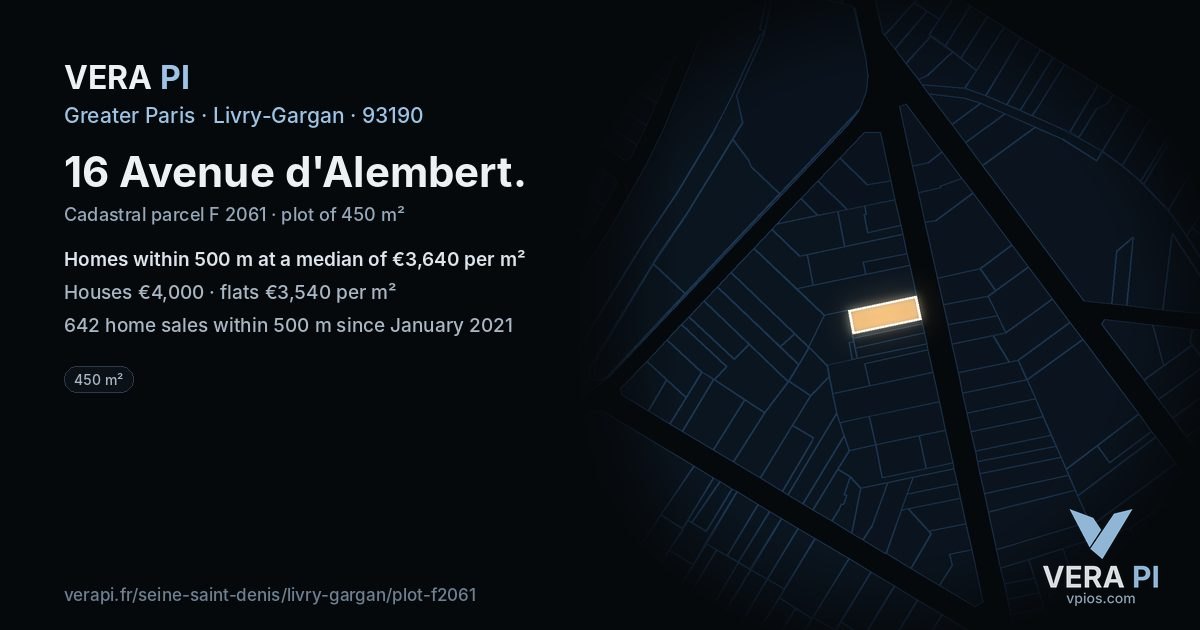 16 Avenue d'Alembert, Livry-Gargan at night – the plot lit, the parcels around coloured by the prices near them