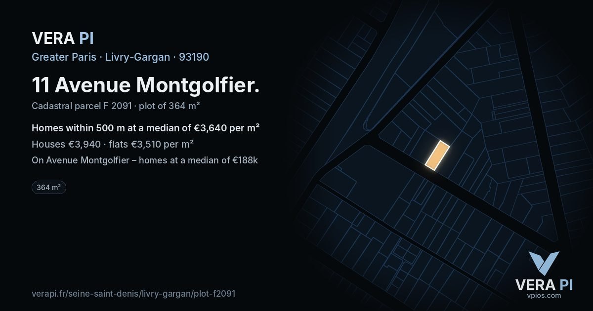 11 Avenue Montgolfier, Livry-Gargan at night – the plot lit, the parcels around coloured by the prices near them
