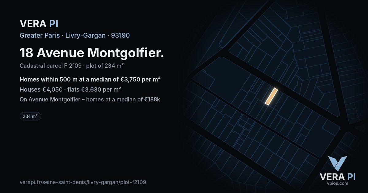 18 Avenue Montgolfier, Livry-Gargan at night – the plot lit, the parcels around coloured by the prices near them
