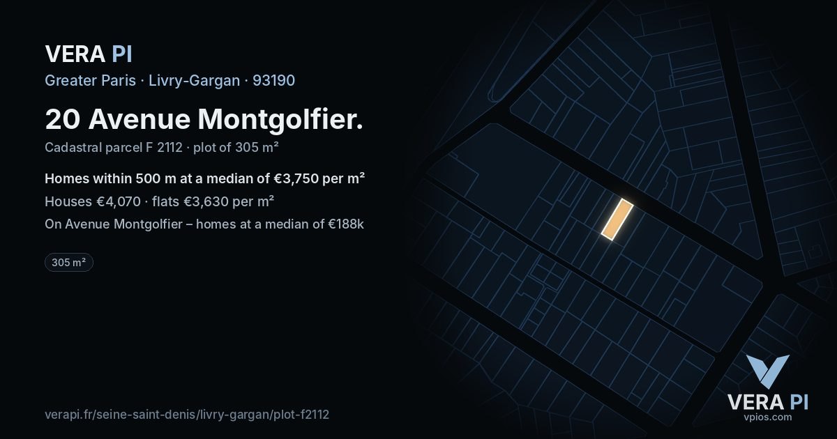 20 Avenue Montgolfier, Livry-Gargan at night – the plot lit, the parcels around coloured by the prices near them