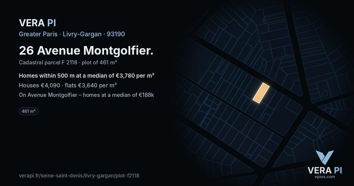 26 Avenue Montgolfier, Livry-Gargan at night – the plot lit, the parcels around coloured by the prices near them