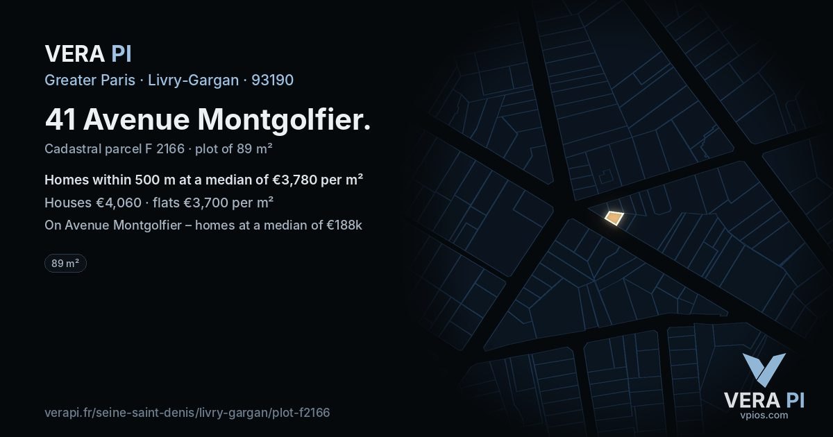 41 Avenue Montgolfier, Livry-Gargan at night – the plot lit, the parcels around coloured by the prices near them