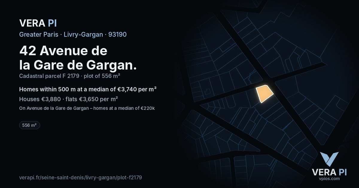 42 Avenue de la Gare de Gargan, Livry-Gargan at night – the plot lit, the parcels around coloured by the prices near them