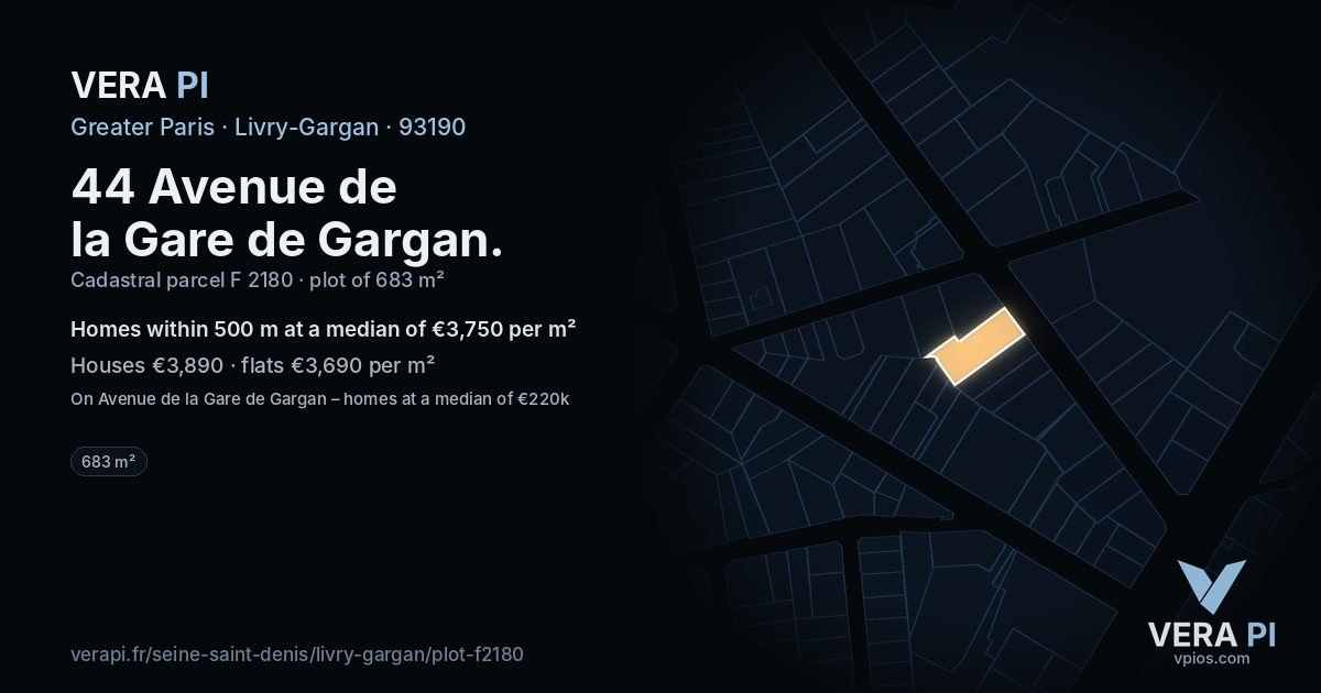 44 Avenue de la Gare de Gargan, Livry-Gargan at night – the plot lit, the parcels around coloured by the prices near them