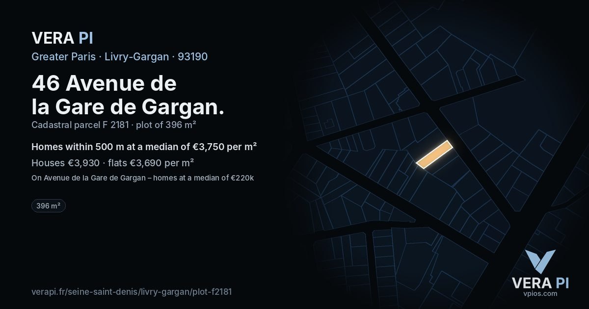 46 Avenue de la Gare de Gargan, Livry-Gargan at night – the plot lit, the parcels around coloured by the prices near them