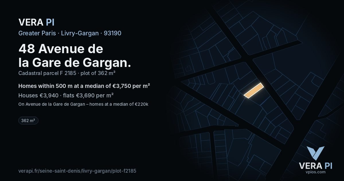 48 Avenue de la Gare de Gargan, Livry-Gargan at night – the plot lit, the parcels around coloured by the prices near them