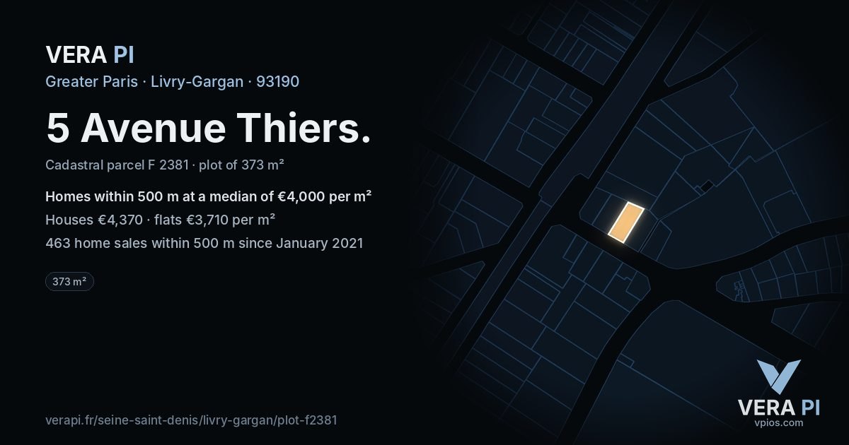 5 Avenue Thiers, Livry-Gargan at night – the plot lit, the parcels around coloured by the prices near them