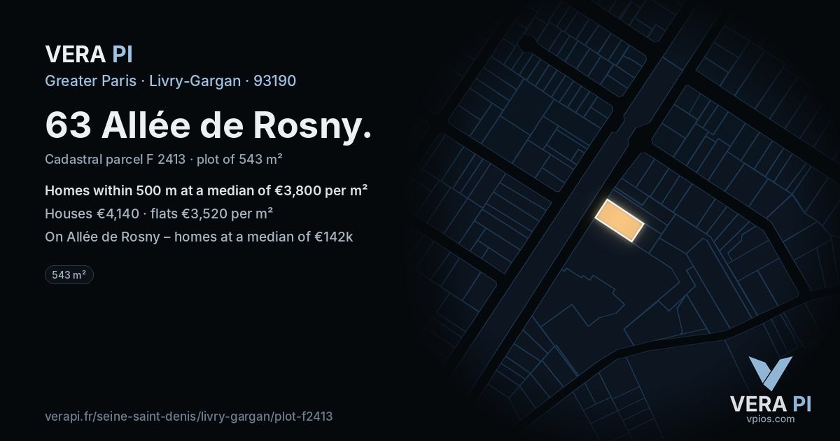 63 Allée de Rosny, Livry-Gargan at night – the plot lit, the parcels around coloured by the prices near them