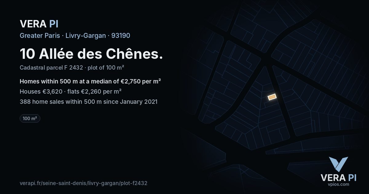10 Allée des Chênes, Livry-Gargan at night – the plot lit, the parcels around coloured by the prices near them