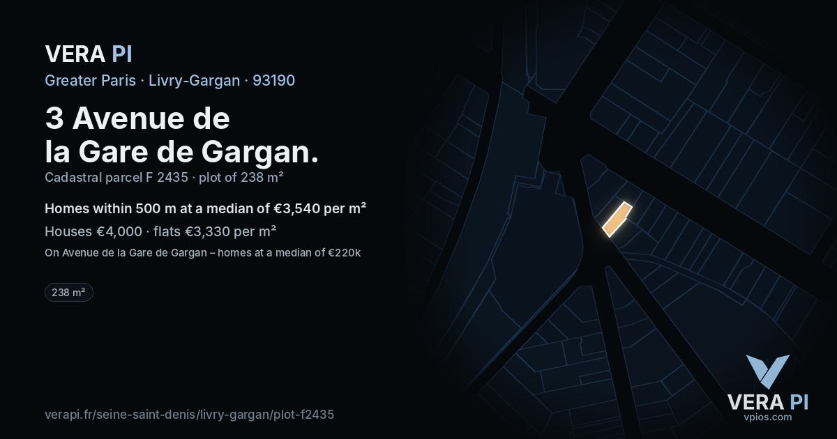 3 Avenue de la Gare de Gargan, Livry-Gargan at night – the plot lit, the parcels around coloured by the prices near them