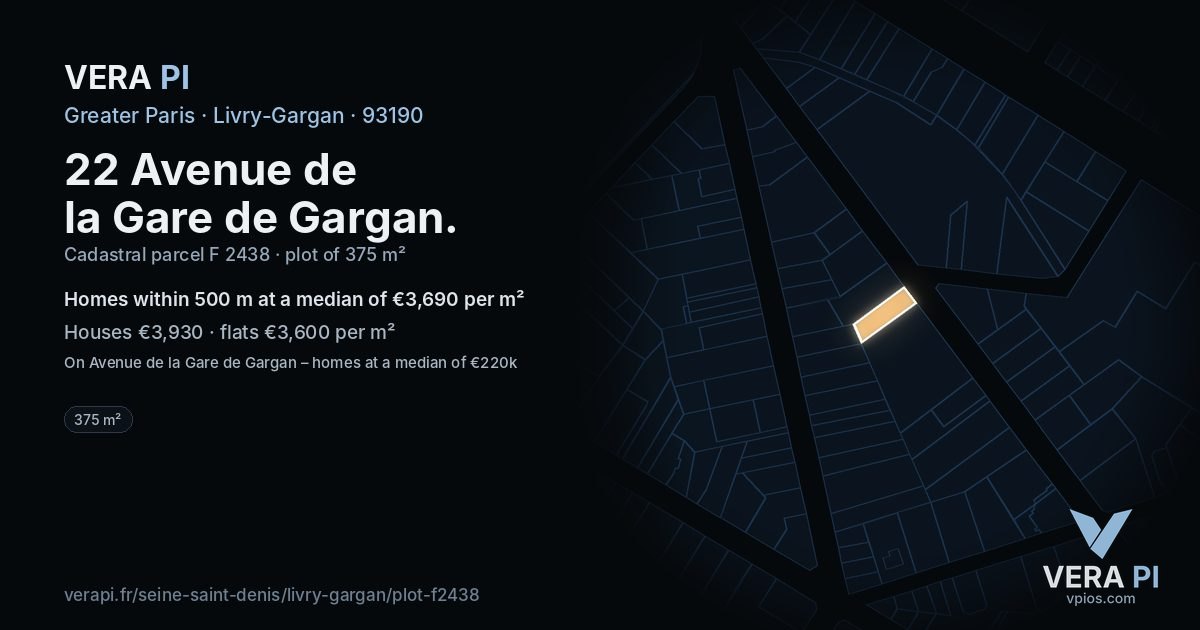 22 Avenue de la Gare de Gargan, Livry-Gargan at night – the plot lit, the parcels around coloured by the prices near them