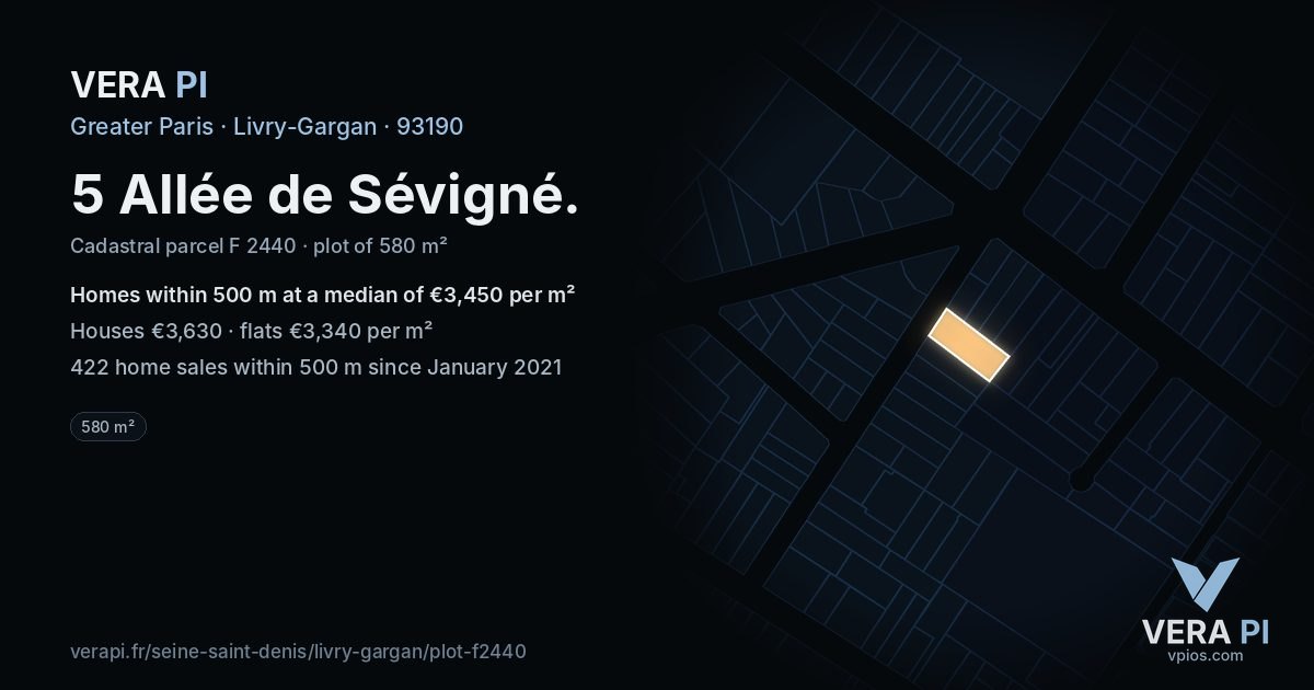 5 Allée de Sévigné, Livry-Gargan at night – the plot lit, the parcels around coloured by the prices near them