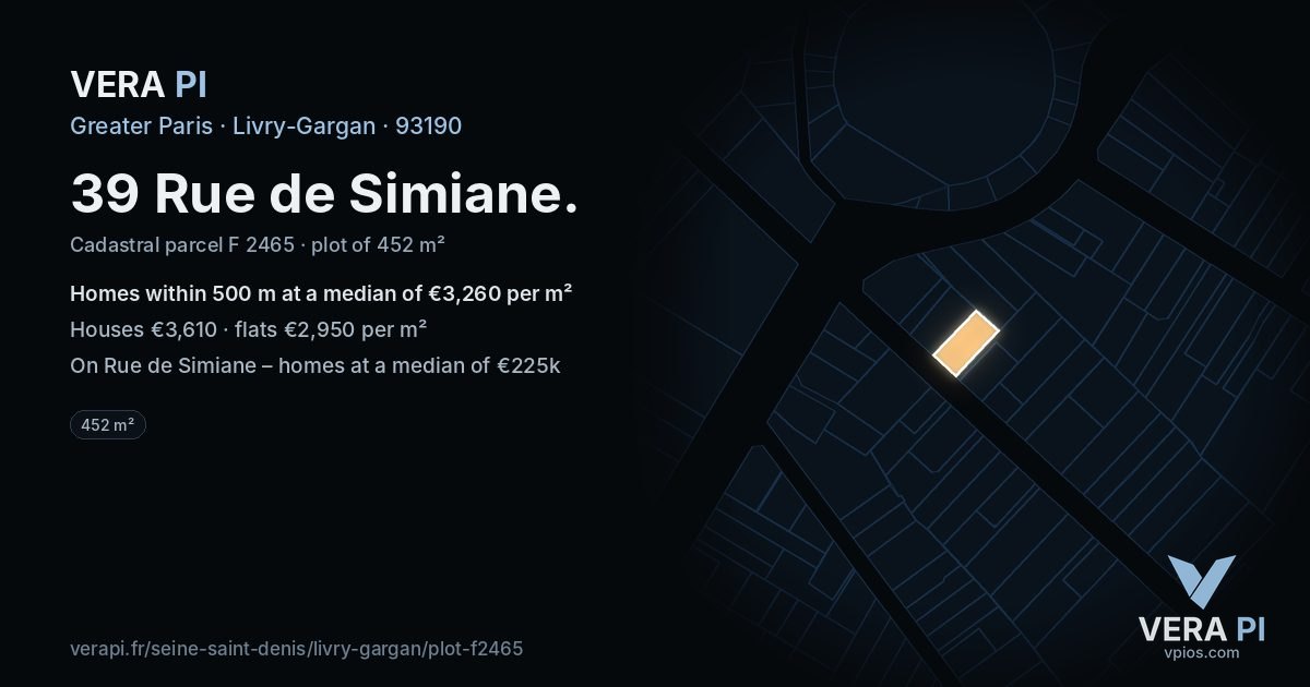 39 Rue de Simiane, Livry-Gargan at night – the plot lit, the parcels around coloured by the prices near them