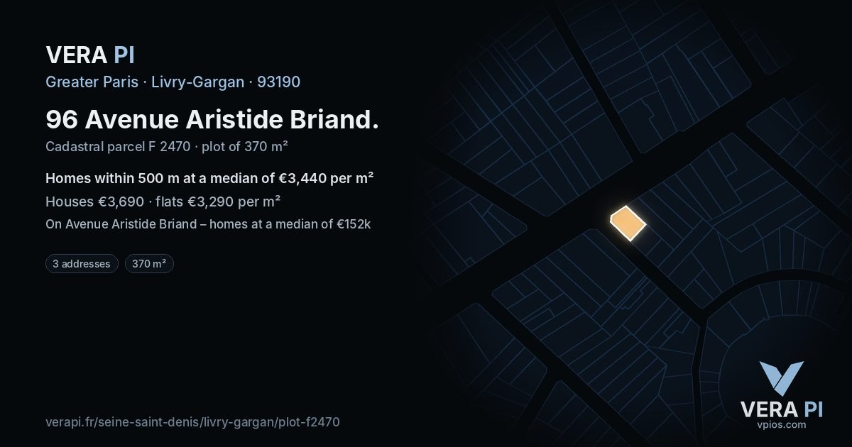 96 Avenue Aristide Briand, Livry-Gargan at night – the plot lit, the parcels around coloured by the prices near them