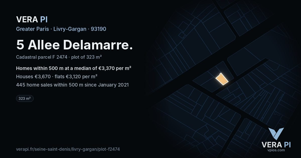 5 Allee Delamarre, Livry-Gargan at night – the plot lit, the parcels around coloured by the prices near them
