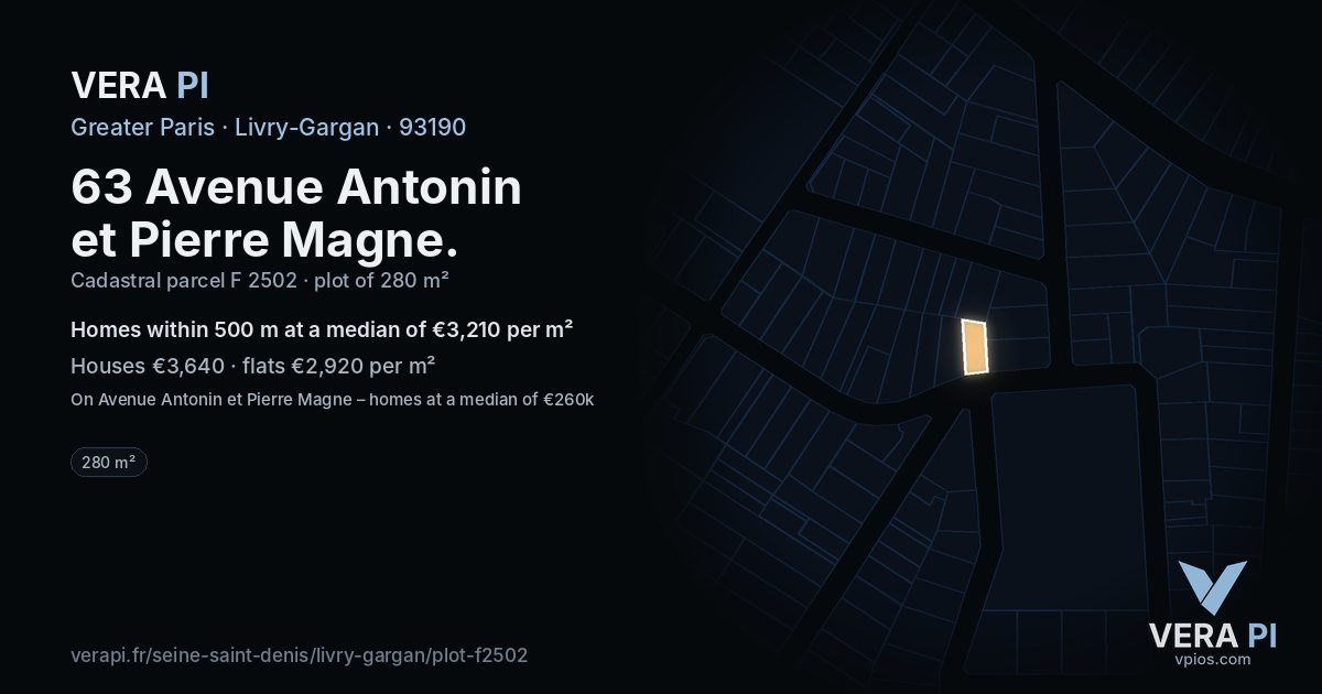 63 Avenue Antonin et Pierre Magne, Livry-Gargan at night – the plot lit, the parcels around coloured by the prices near them