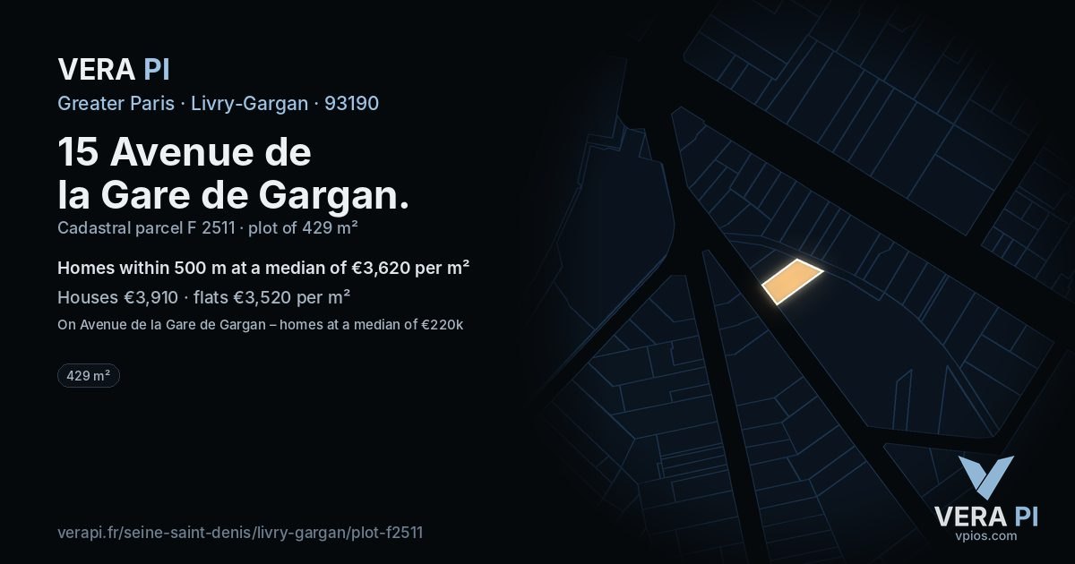 15 Avenue de la Gare de Gargan, Livry-Gargan at night – the plot lit, the parcels around coloured by the prices near them