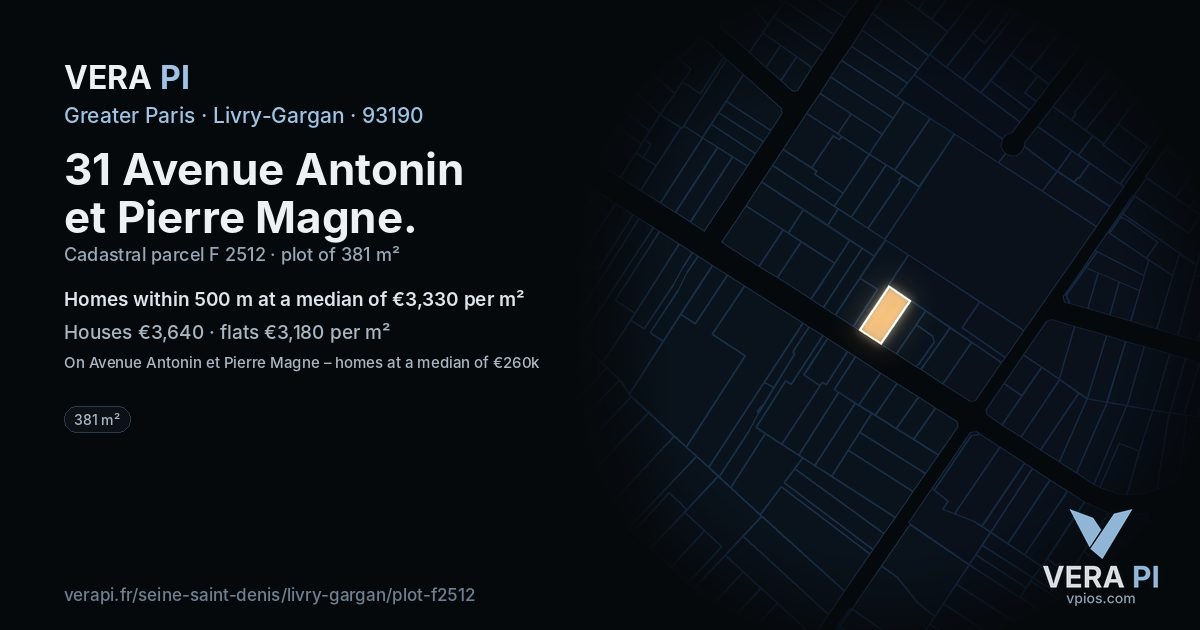 31 Avenue Antonin et Pierre Magne, Livry-Gargan at night – the plot lit, the parcels around coloured by the prices near them