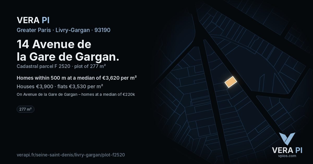 14 Avenue de la Gare de Gargan, Livry-Gargan at night – the plot lit, the parcels around coloured by the prices near them
