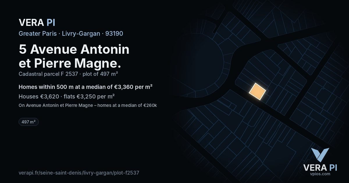 5 Avenue Antonin et Pierre Magne, Livry-Gargan at night – the plot lit, the parcels around coloured by the prices near them