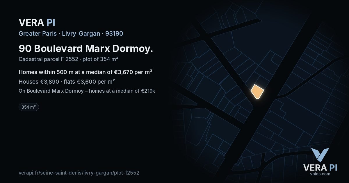 90 Boulevard Marx Dormoy, Livry-Gargan at night – the plot lit, the parcels around coloured by the prices near them
