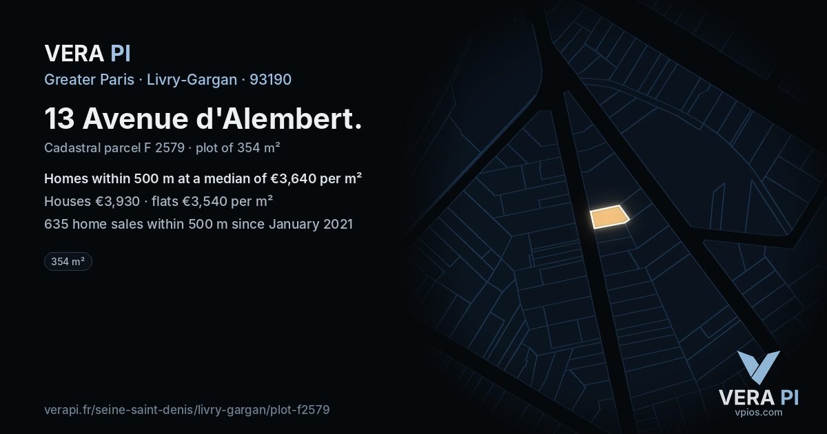 13 Avenue d'Alembert, Livry-Gargan at night – the plot lit, the parcels around coloured by the prices near them