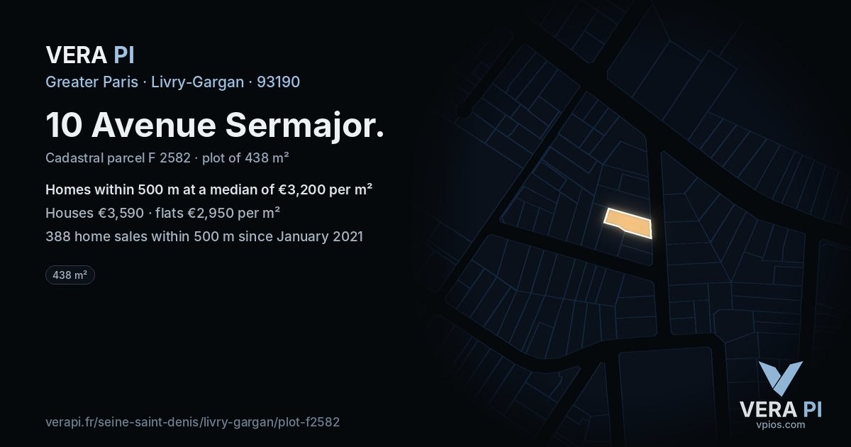 10 Avenue Sermajor, Livry-Gargan at night – the plot lit, the parcels around coloured by the prices near them