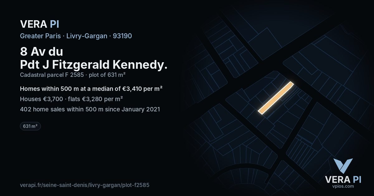 8 Av du Pdt J Fitzgerald Kennedy, Livry-Gargan at night – the plot lit, the parcels around coloured by the prices near them