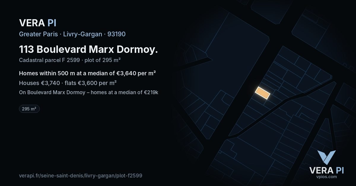 113 Boulevard Marx Dormoy, Livry-Gargan at night – the plot lit, the parcels around coloured by the prices near them