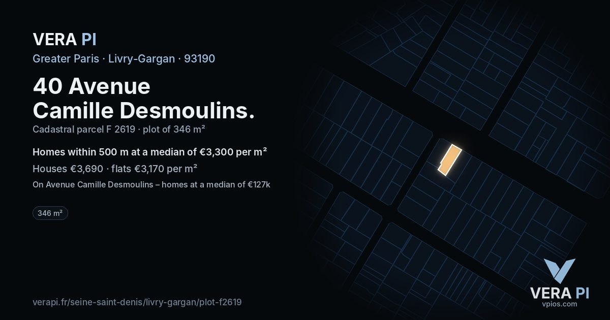 40 Avenue Camille Desmoulins, Livry-Gargan at night – the plot lit, the parcels around coloured by the prices near them