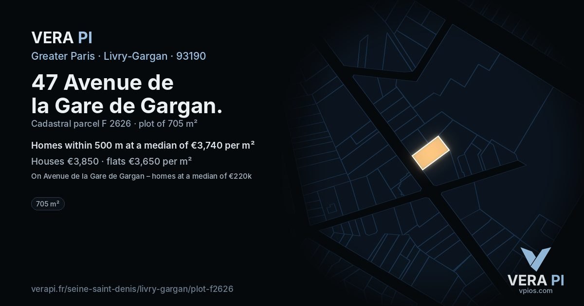 47 Avenue de la Gare de Gargan, Livry-Gargan at night – the plot lit, the parcels around coloured by the prices near them