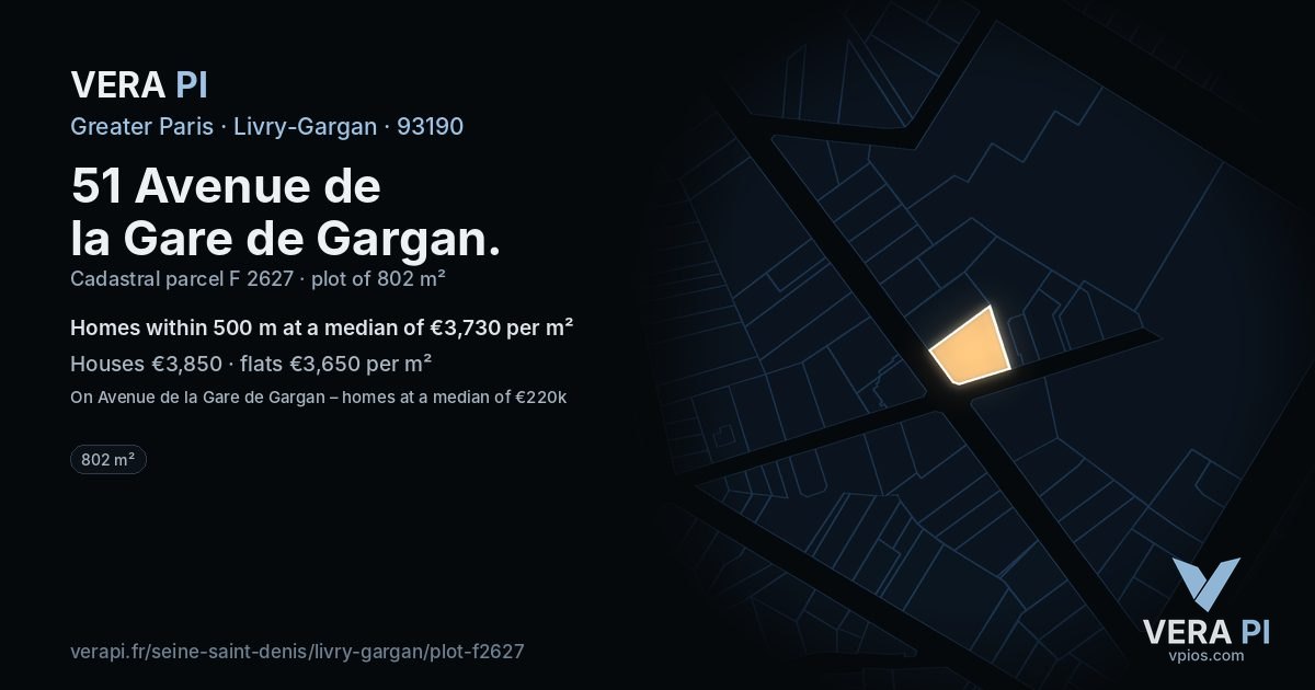 51 Avenue de la Gare de Gargan, Livry-Gargan at night – the plot lit, the parcels around coloured by the prices near them