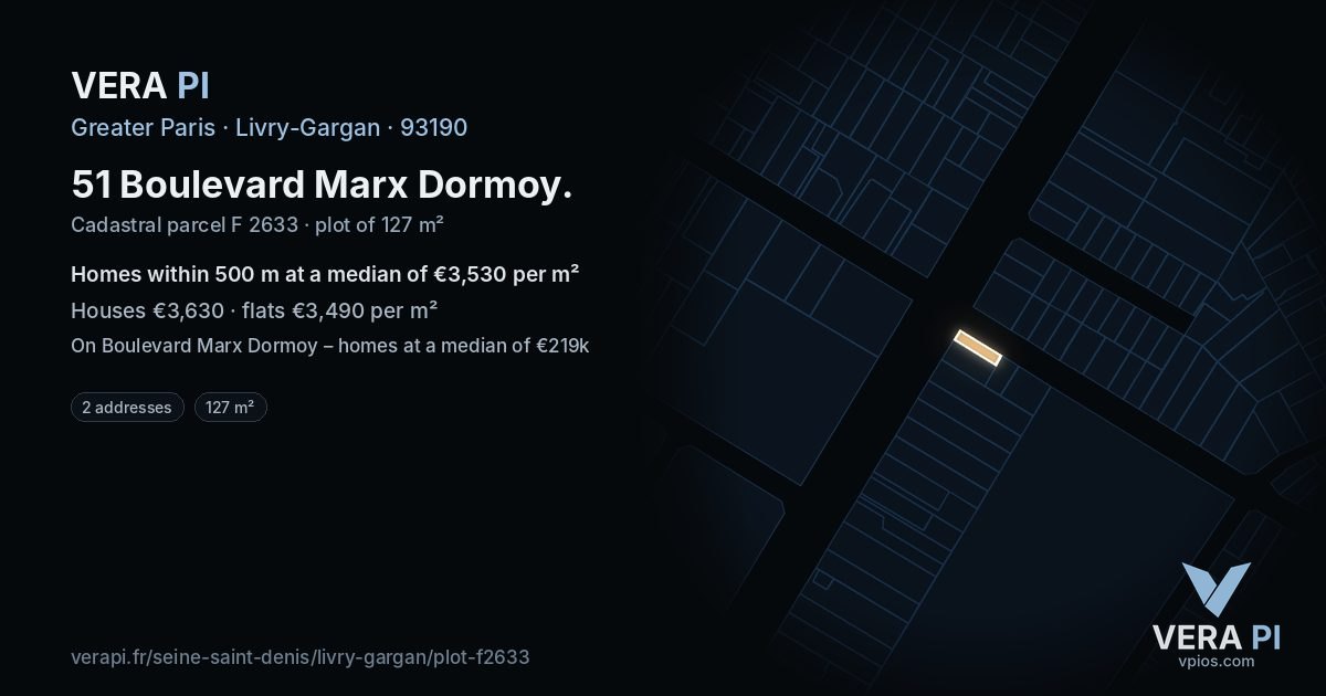 51 Boulevard Marx Dormoy, Livry-Gargan at night – the plot lit, the parcels around coloured by the prices near them