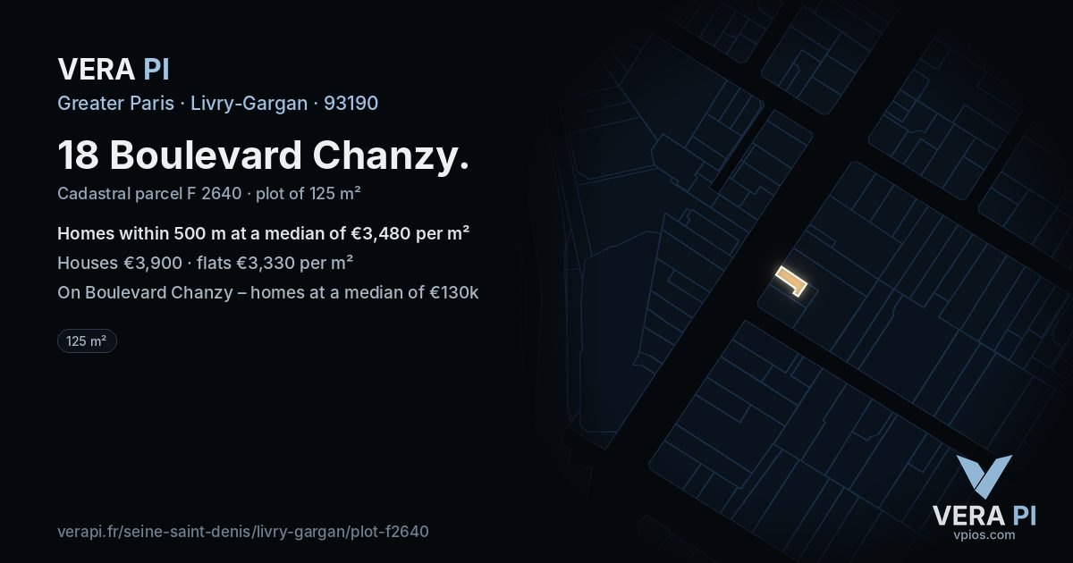 18 Boulevard Chanzy, Livry-Gargan at night – the plot lit, the parcels around coloured by the prices near them