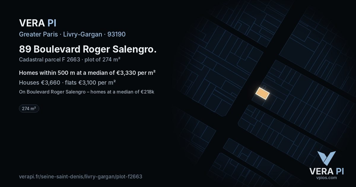 89 Boulevard Roger Salengro, Livry-Gargan at night – the plot lit, the parcels around coloured by the prices near them