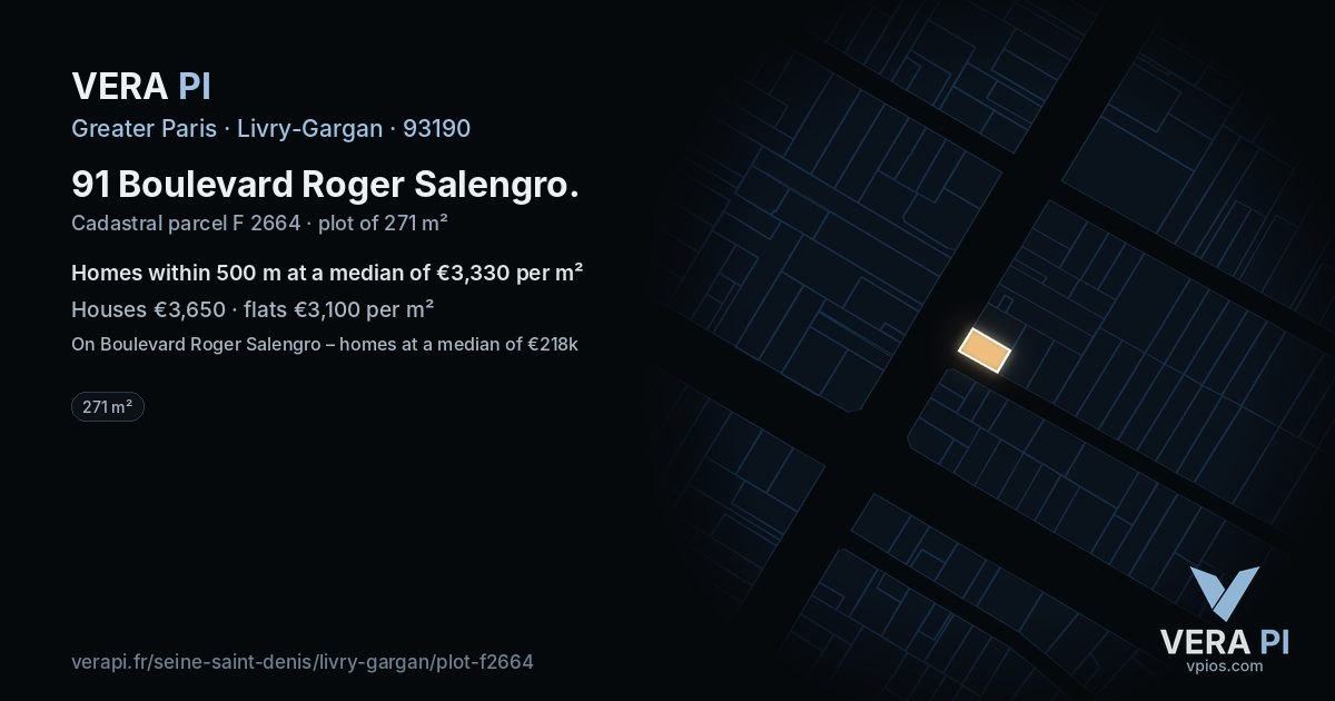 91 Boulevard Roger Salengro, Livry-Gargan at night – the plot lit, the parcels around coloured by the prices near them