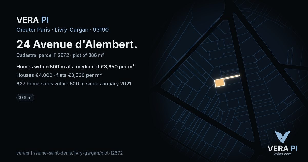 24 Avenue d'Alembert, Livry-Gargan at night – the plot lit, the parcels around coloured by the prices near them