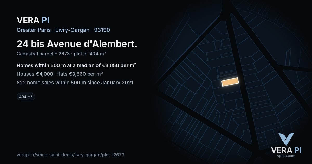 24 bis Avenue d'Alembert, Livry-Gargan at night – the plot lit, the parcels around coloured by the prices near them