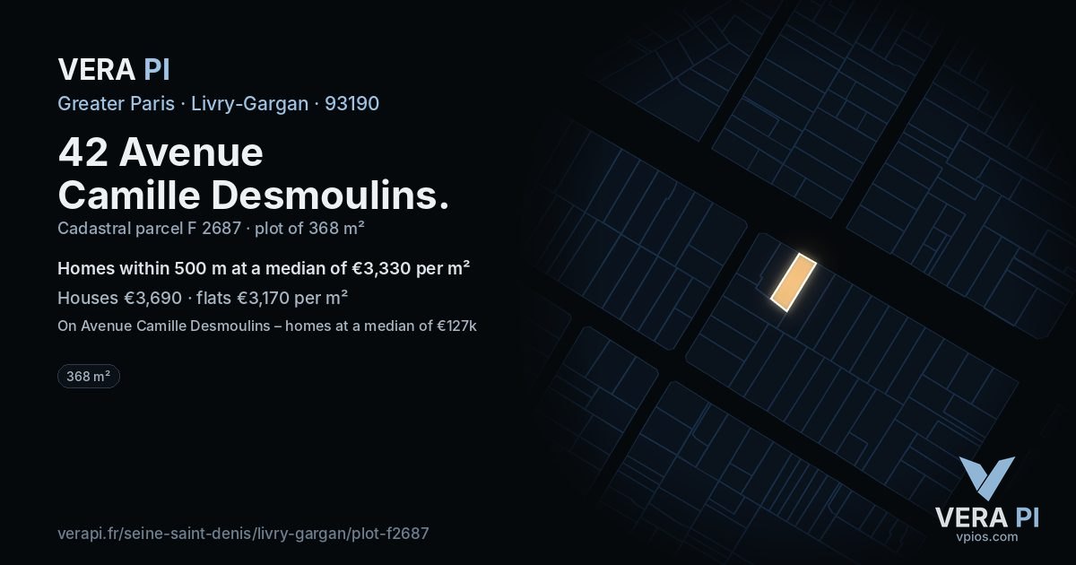 42 Avenue Camille Desmoulins, Livry-Gargan at night – the plot lit, the parcels around coloured by the prices near them