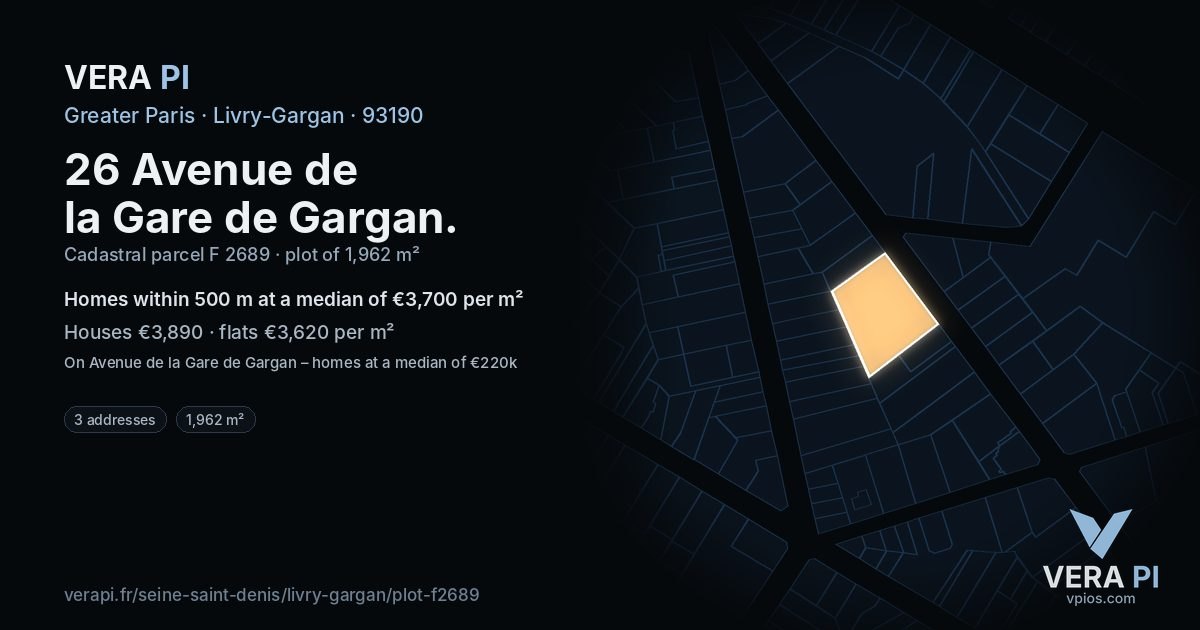 26 Avenue de la Gare de Gargan, Livry-Gargan at night – the plot lit, the parcels around coloured by the prices near them